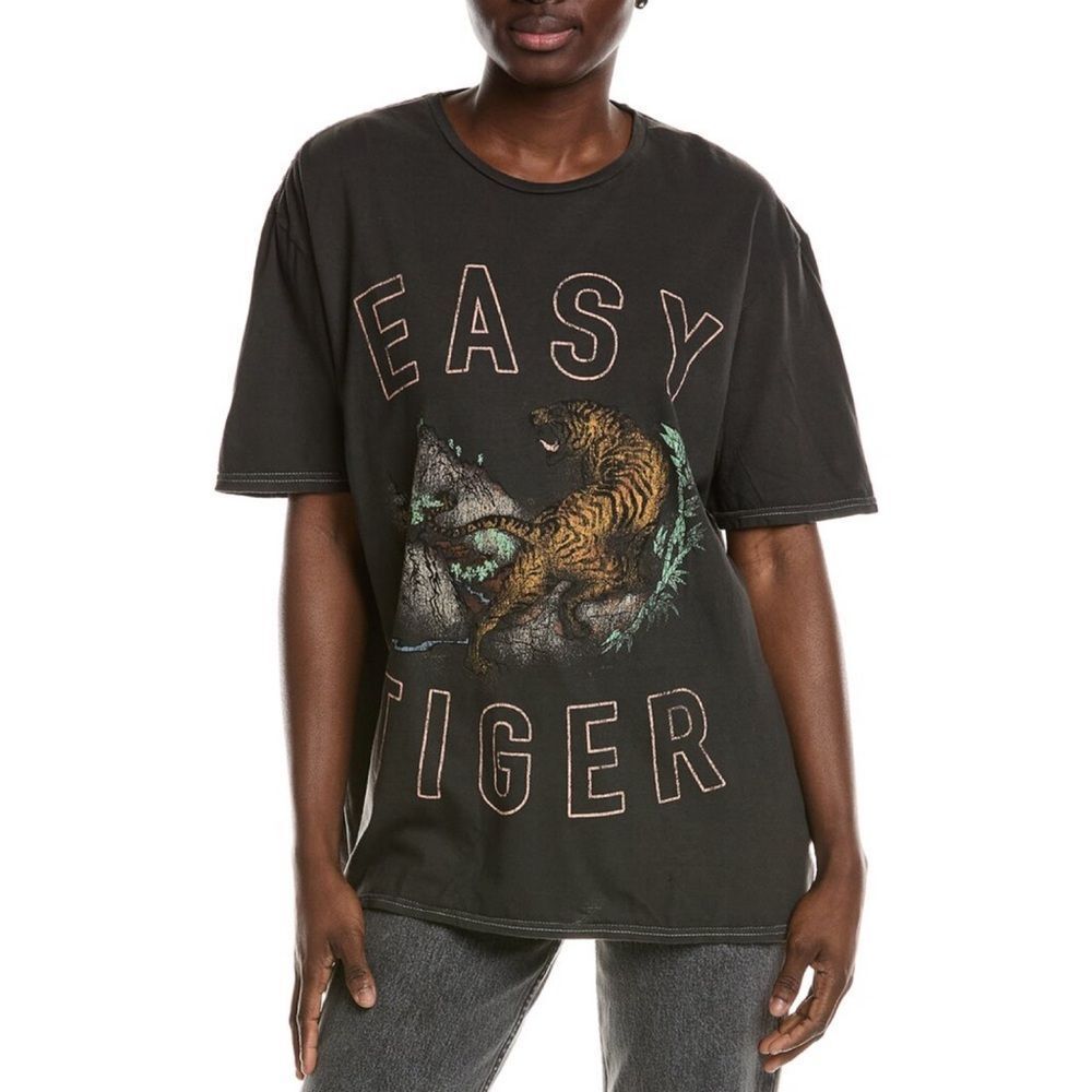 Project Social T Easy Tiger Oversized Graphic Tee – One Size Cotton Gray